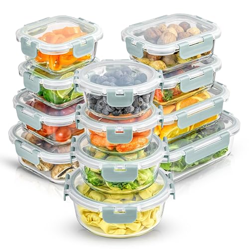 24pc Borosilicate Glass Storage Containers with Lids (24 Count)