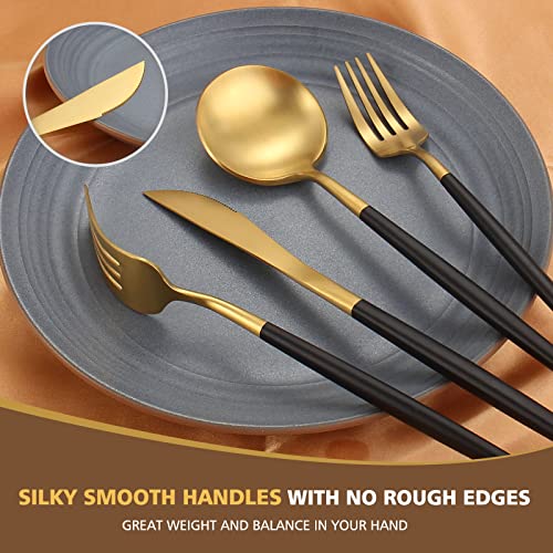 Matte Black Gold Silverware Set