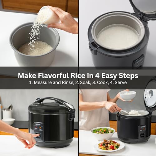 JNP-S15U-KY 8 Cup Capacity Rice Cooker with Non-Stick Inner Pot, Retractable Power Cord, and Keep Warm up to 12 hours, Black