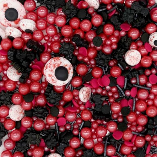 Red & Black Spiders Eyes Sprinkles Mix Size Halloween Themed Cake Decorations Cupcake Toppers Perfect for Wedding Valentine Supplies 4.58OZ