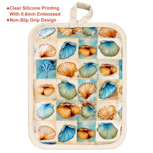 Pot Holders Set of 2 Heat Resistant 480 ℉Non Slip Clear Silicone Printed Comfortable Cotton Lining Kitchen Women Men Cooking Baking Microwave Machine Washable (32 Ounce)