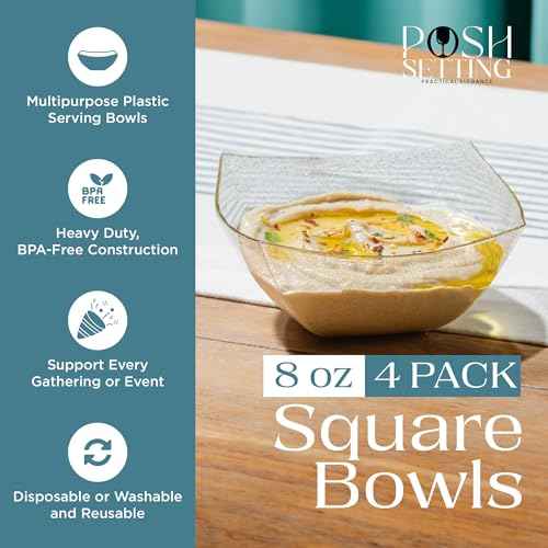 4 Pack Disposable Gold Plastic Serving Bowls Square Party Candy Use 8oz (4 Count)