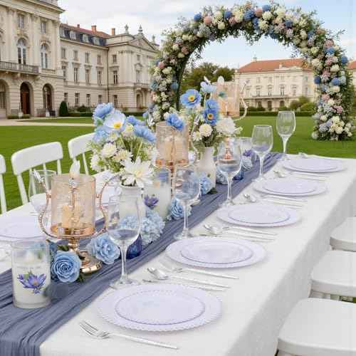 100pcs White Plastic Plates with Silver Beads for Bridal Showers (100 Count)