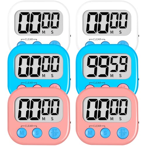 Digital Kitchen Classroom Timers for Kids Cooking 6pcs Wht Blu Pk (6 Count)