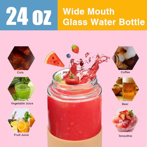 24 oz Glass Water Bottles with Lids