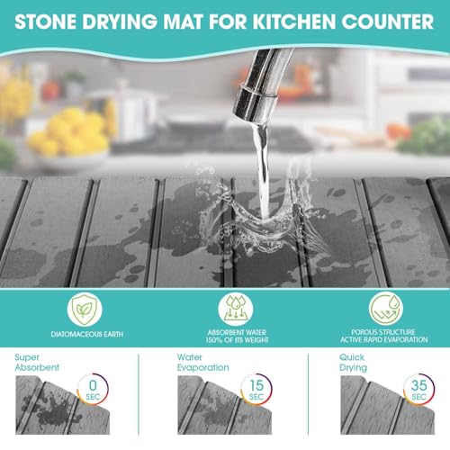 Dish Drying Mat Stone Bath Mat Diatomaceous Earth Stone Drying Mat For Kitchen Counter Sink Bath Mat Quick Dry Non Slip Foldable Dish Drying Rack Mat Large