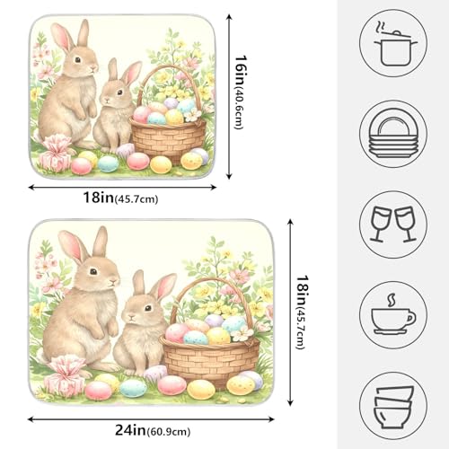 Cute Easter Bunny Rabbit Eggs Dish Drying Mat for Kitchen Counter Absorbent Microfiber Large Drying Pad Dish Mats for Kitchen Countertops 18 x 24 Inch