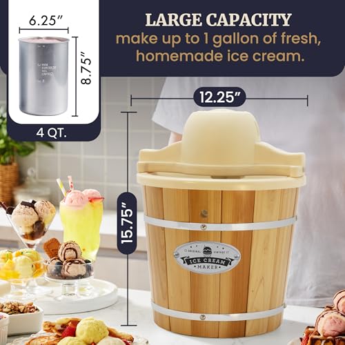 EIM 924L 4Qt Old Fashioned Wood Bucket Ice Cream Maker