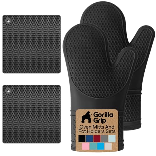 BPA Free Silicone Oven Mitts and Pot Holders Set (4 Count)