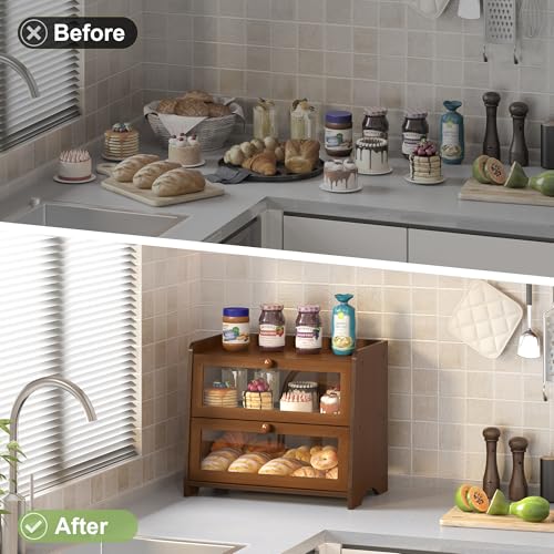 Double Layer Bread Box Container for Kitchen Countertop Homemade Bread