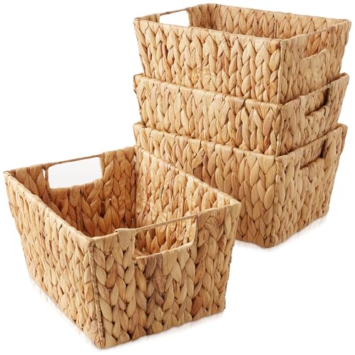 Set of 4 Water Hyacinth Storage Baskets with Handles (4 Count)