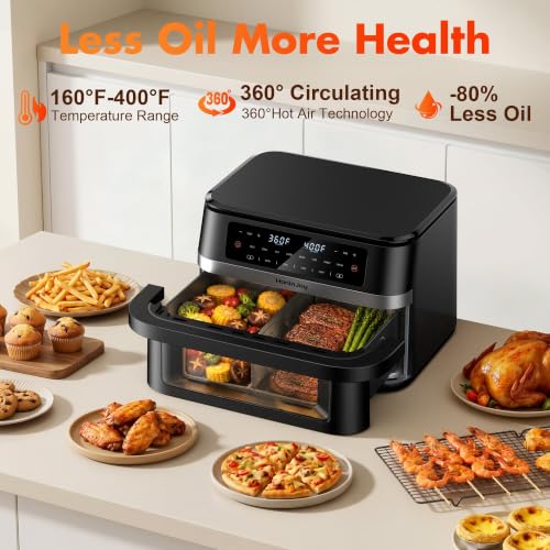 12QT Dual Basket Air Fryers with Dvider & 50PCS Paper Liners