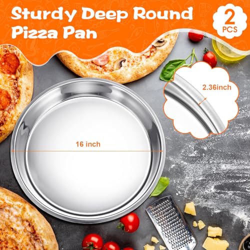 2 Pcs 16 Inch Large Deep Pizza Pans Stainless Steel Pizza Tray (2 Count)