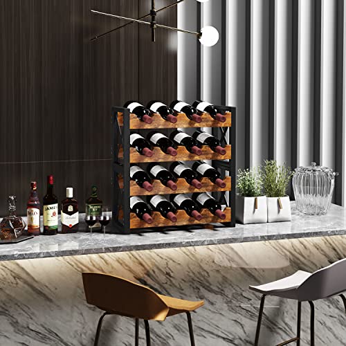 2-in-1 Wine Rack Countertop, Small Wine Rack Organizer Holder, Wooden Wine Rack Inserts for Cabinet, Stackable Wine Rack for Kitchen,Home Bar (16 Count)