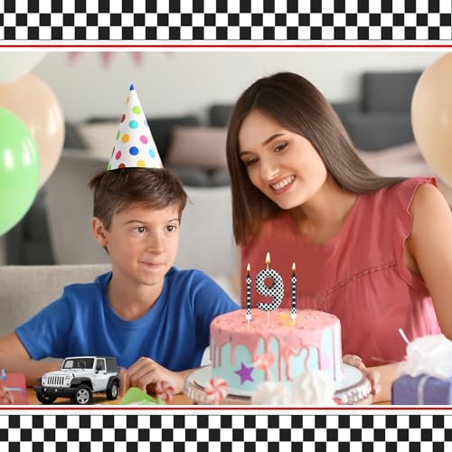 13 Pcs Racing Cars Themed Birthday Candles Black and White Race Number 9 Checkered Candle Cake Topper for Racing Car Party Decoration Supplies (13 Count)