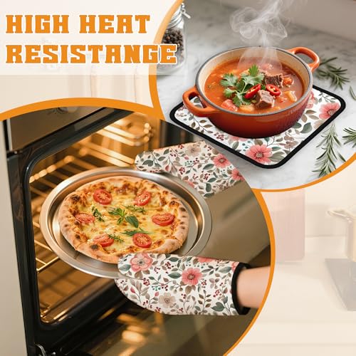 Pink Poppy Floral Oven Mitts and Pot Holders Set (4 Count)