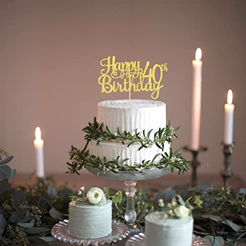 1 PCS Happy 40th Birthday Cake Topper Gold Glitter Cheers to 40 Years Birthday Cake Pick 40 Fabulous Cake Decoration for Happy 40th Birthday Anniversary Party Decorations Supplies