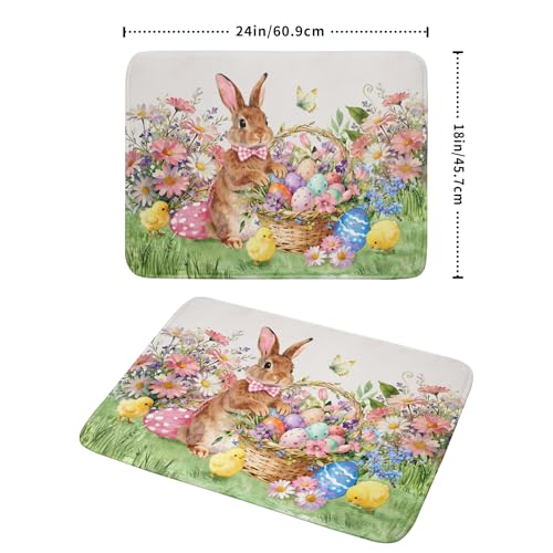 Easter Rabbit Eggs Dish Drying Mat for Kitchen Counter 18x24 Inch Spring Flowers Large Microfiber Dish Drainer Rack Mats