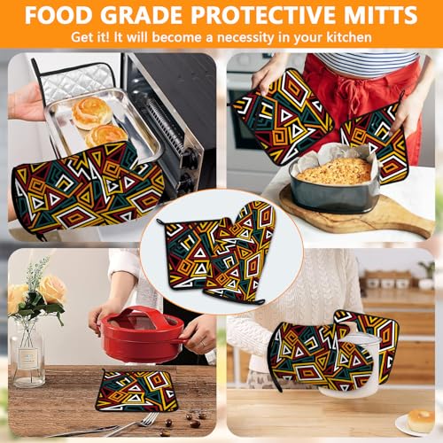 African Geometric Figures Oven Mitts and Pot Holders Sets 4Pcs
