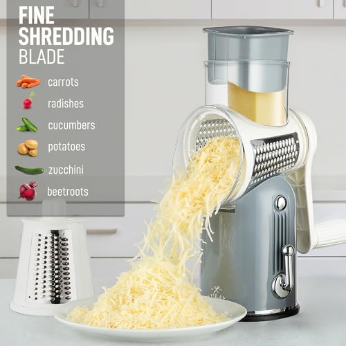 Rotary Cheese Grater Manual Hand Crank 5 Blade Shredder