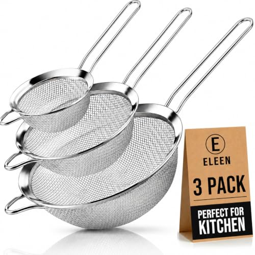 Premium Stainless Steel Fine Mesh Strainers for Kitchen 3 (3 Count)