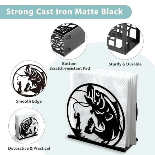 Fishing Decorative Black Metal Napkin Holder for Table