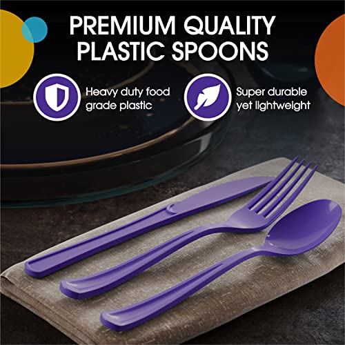 Party Solids Purple Plastic Spoons 200 Pieces Purple Spoons Disposable Utensils Heavy Duty Plastic Cutlery Set Disposable Cutlery Sets Flatware Sets Silverware Set Party Supplies & Party Tableware (200 Count)