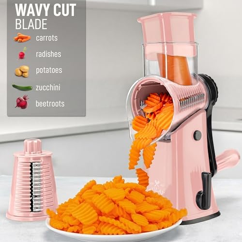 Rotary Cheese Grater Manual Hand Crank 5 Blade Shredder