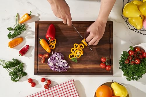 American Dark Walnut Wood Cutting Board 17x12 x1in for Kitchen with Juice Groove