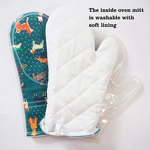 Oven Mitts with Transparent Clear Silicone Shell and Nice Dog Printing (2 Count)