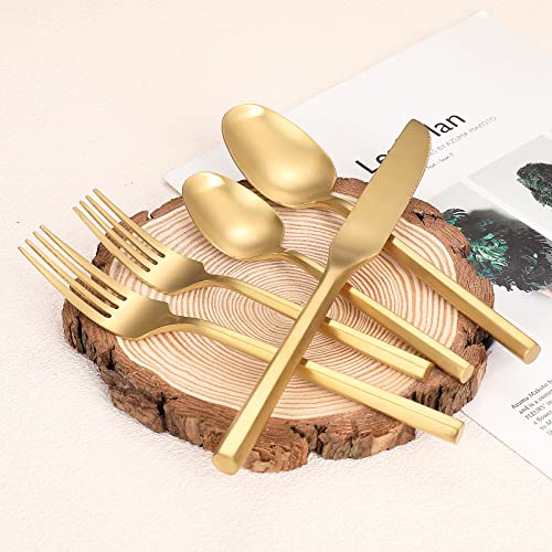 Matte Silverware Set Gold Flatware Set with Hexagon Handle 20 Pieces 18 (20 Count)