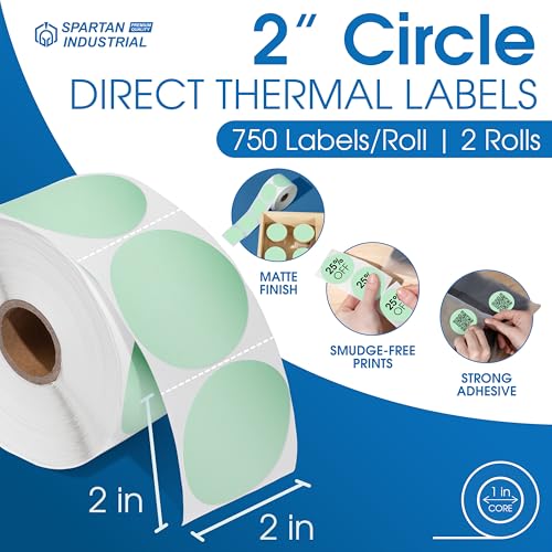 2" Circle Green Direct Thermal Labels (750 Count)