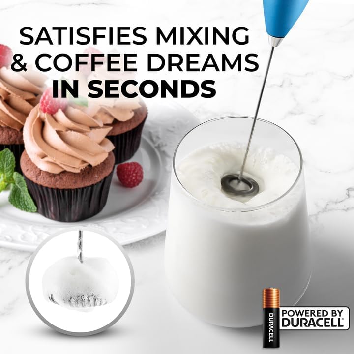 Zulay Kitchen Powerful Milk Frother Wand With 4 AA Duracell Batteries - Ultra Fast Handheld Drink Mixer - Electric Whisk Foam Maker for Coffee, Lattes, Cappuccino, Matcha & Creamer - - Culinary Roots