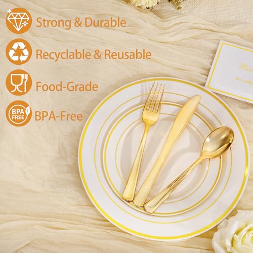 200PCS Gold and Ivory Plastic Plates (200 Count)