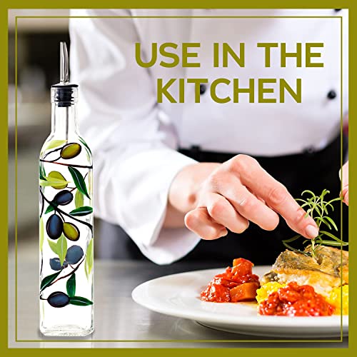 17oz Hand Painted Glass Olive Oil Bottle Dispenser