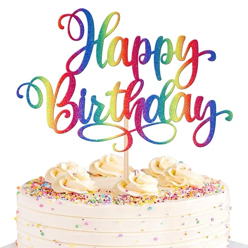 1 PCS Happy Birthday Cake Topper Glitter Happy Birthday Cake Pick for Celebrating Happy Birthday Anniversary Party Cake Decorations Supplies Colorful