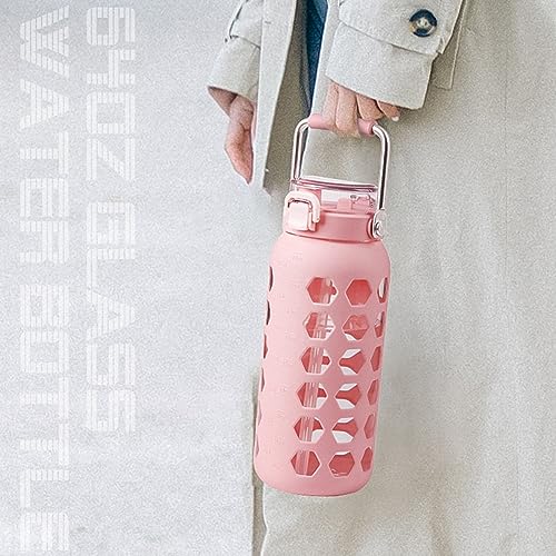 64oz Glass Water Bottle with Straw and Lid