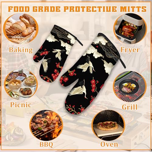 Japanese Crane Oven Mitts and Pot Holders Set (4 Count)