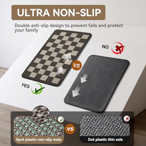 Kitchen Rugs Kitchen Mats for Floor Non Slip Beige Checkered 17"x47" (5.5556 Sq Ft)