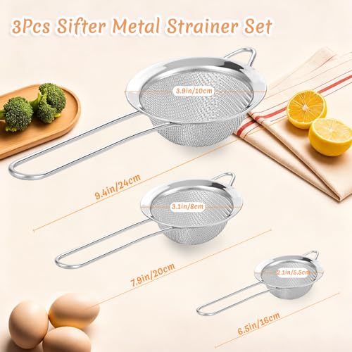 3Pcs Fine Mesh Strainer with Handle (3 Count)