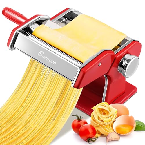 3-in-1 Pasta Maker with 9-Setting Pasta Roller & Cutters, Red