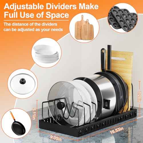 1 Pack 16.5" Deep Expandable Pots and Pans Organizer Under Cabinet
