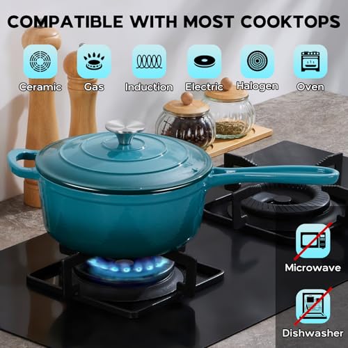 3QT Enameled Cast Iron Saucepan with Lid