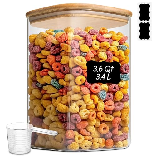 Glass Storage Jars with Bamboo Lids 3.6 Qt Large Pantry Square