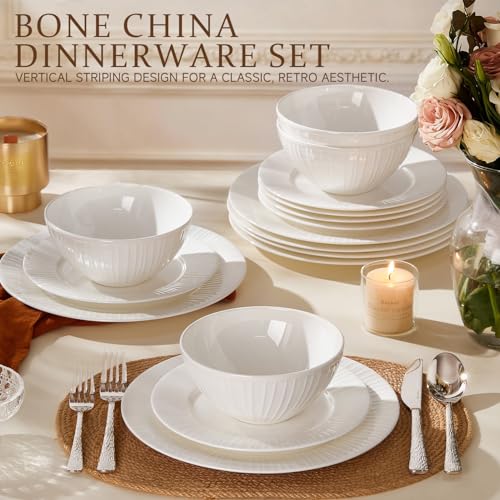 12Pc Bone China Dinnerware Set & 20Pc Flatware Combo Set for 4