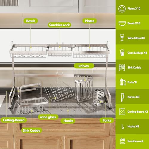 Over The Sink Dish Drying Rack with Cup and Utensil Holder