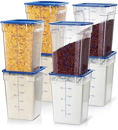 8 Pack 22 Qt NSF Clear Polycarbonate Food Storage Containers with Blue Lids (8 Count)