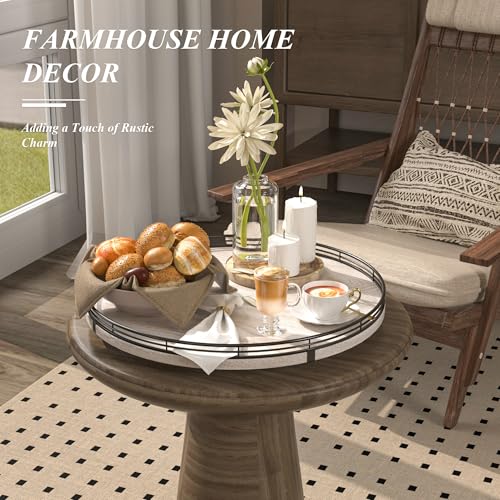 16 Inch Whitewashed Farmhouse Oak Lazy Susan Organizer
