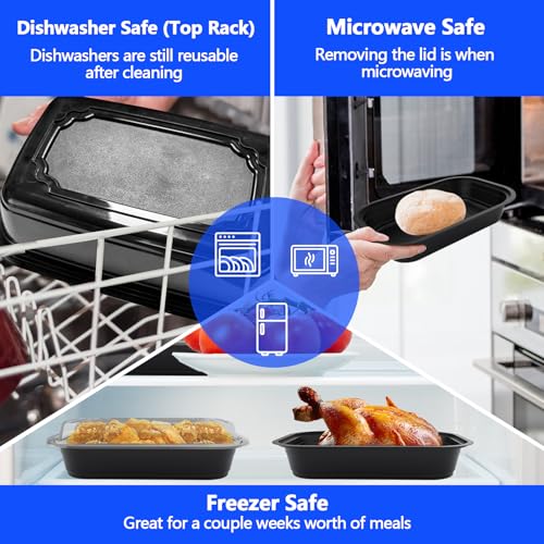 50 Pack (100-Piece) - 38oz Meal Prep Containers Salad & Snack Storage for Lunch | BPA Free & Leakproof Food Containers | To Go Take Out Plastic Bento Box | Microwave, Freezer, Dishwasher Safe (50 Count)