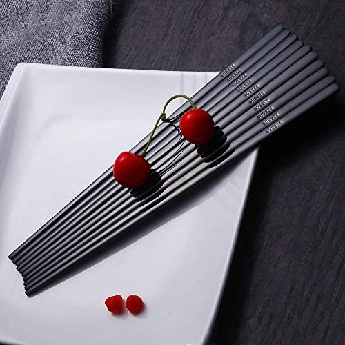 5 Pairs Black Flat Reusable Metal Chopsticks (5 Count)